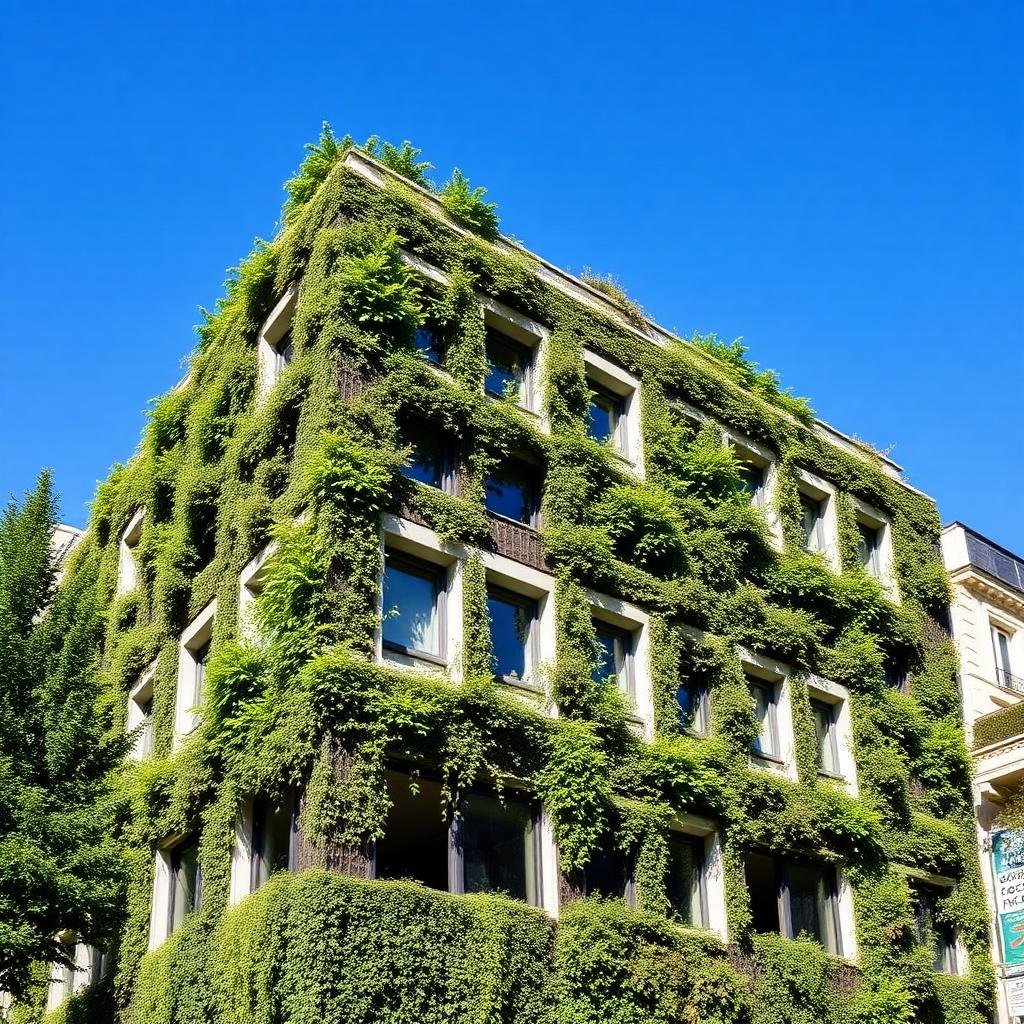 Bâtiment tertiaire moderne végétalisé équipé d'une gestion technique du bâtiment